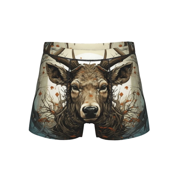 Men's Boxer Briefs Breathable 3D Pouch Underwear Shorts, Deer Antler Whitetail