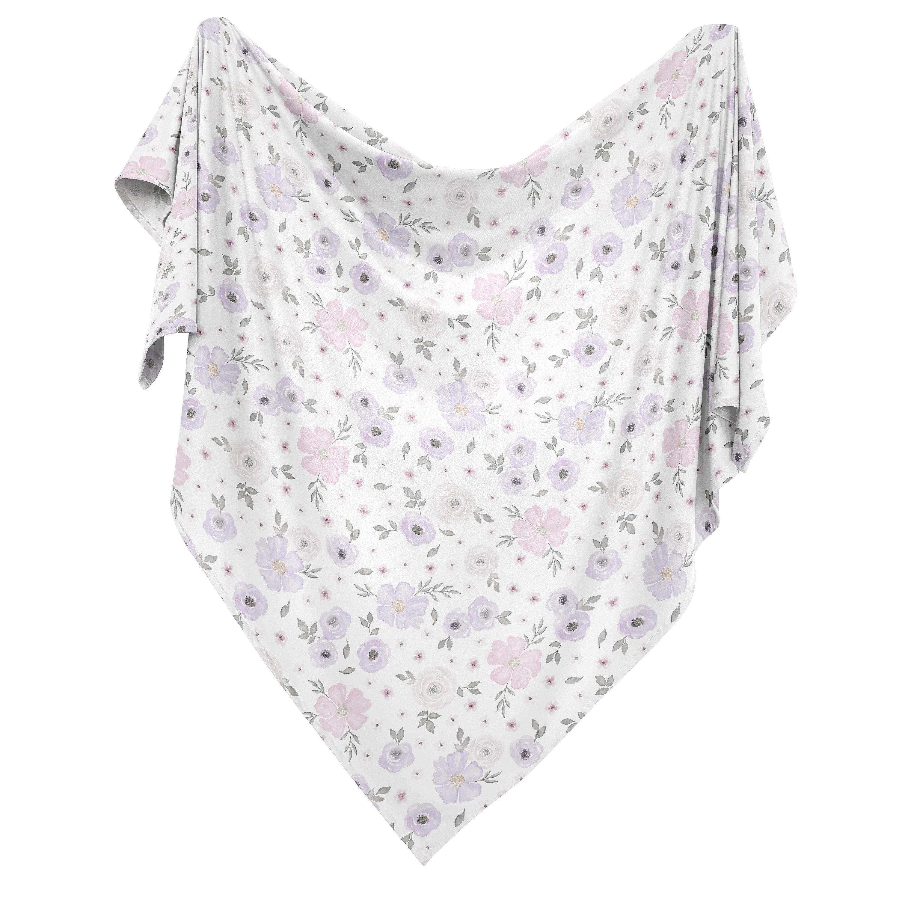 Sweet Jojo Designs Watercolor Floral Purple Grey and Pink Swaddle Blanket