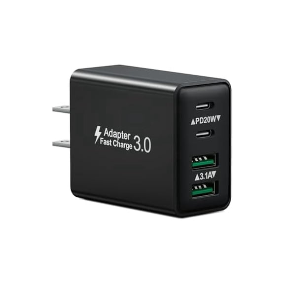 can 40W USB C Wall Charger 4-Port Dual Port PD Power Adapter QC USB C Wall Plug Multiport Type C Charger Block Fast Charging Block for iPhone Samsung
