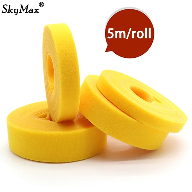 5m/roll Cable Ties Reusable Loop Bundle Self Adhesive Yellow Nylon Strap Organizer Clip Wire Holder Management Fastening Tape