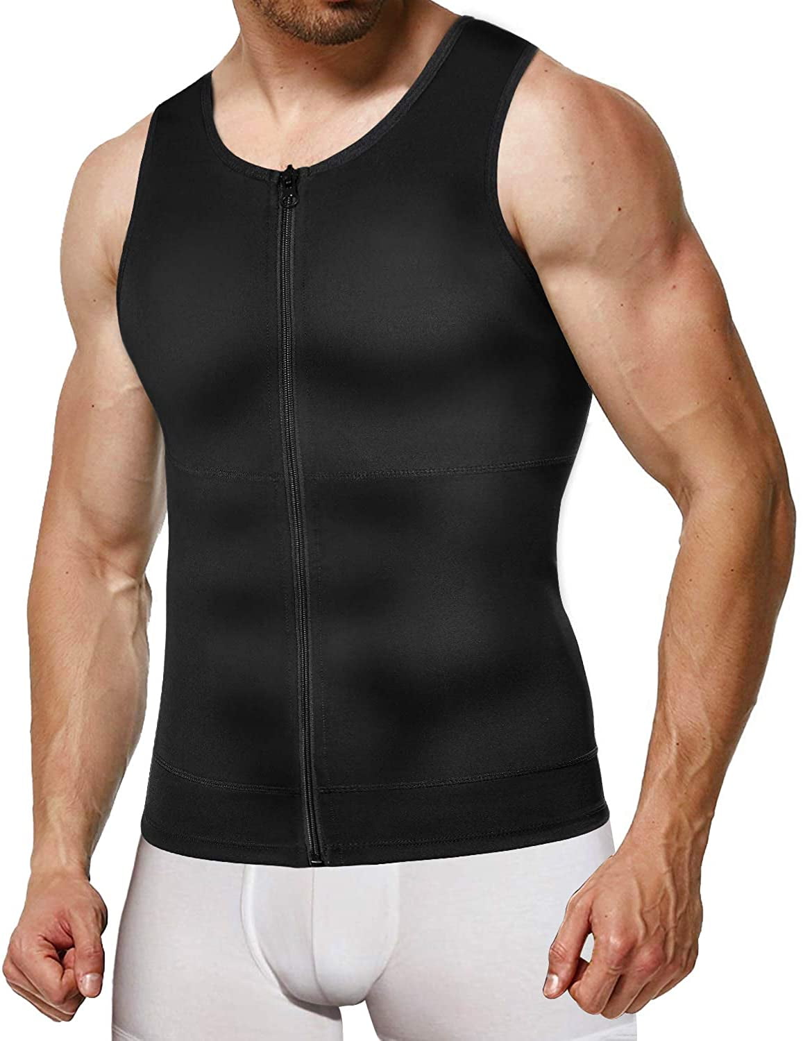 Eleady Men's Compression Shirt Undershirt Slimming Body Shaper Athletic Workout Shirts Tank Top Sport Vest with Zipper