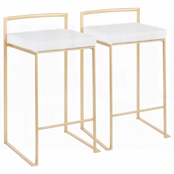 Gold & White Velvet Cushion Stackable Counter Stools - Set of 2 by LumiSource (Contemporary Style)