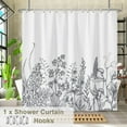 thumbnail image 5 of Flower Shower Curtain Black and White Floral Set for Bathroom Minimalist Fabric Bath Curtain with Hooks (72"x72) Add a Classic and Refined Touch to Your Bathroom, 5 of 6