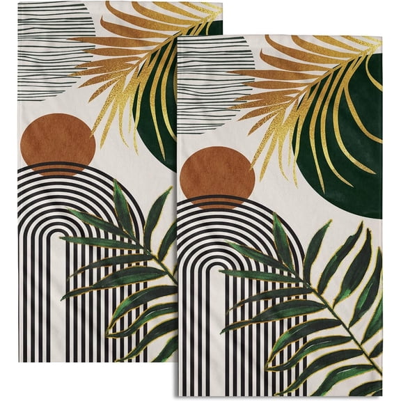 Boho Leaves Hand Towels Mid Century Fingertip Towel Set of 2 Soft Kitchen Dish Towels Decorative Bathroom Towels for Bath Guest Gym Spa 16X24in