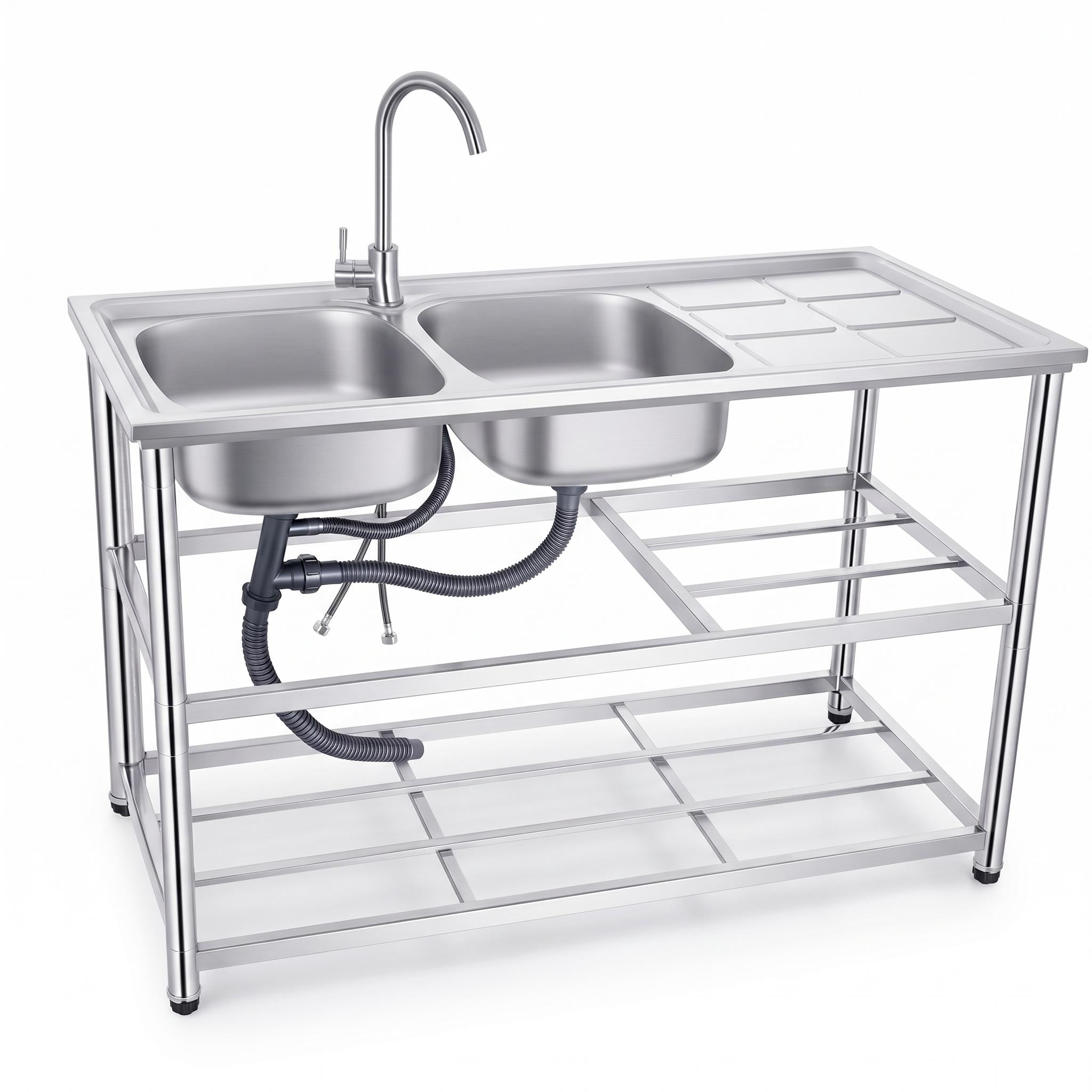 304 Stainless Steel Freestanding Utility Sink, Workbench Tub Sink with Open Storage Area, Perfect for Kitchen Bar Restaurant Garage Patio Garden