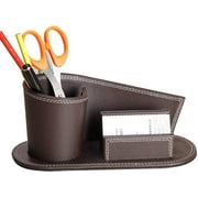 Fashion Personality Pen Holder Office Supplies Desk Organizer PU Leather Storage Box (Brown)