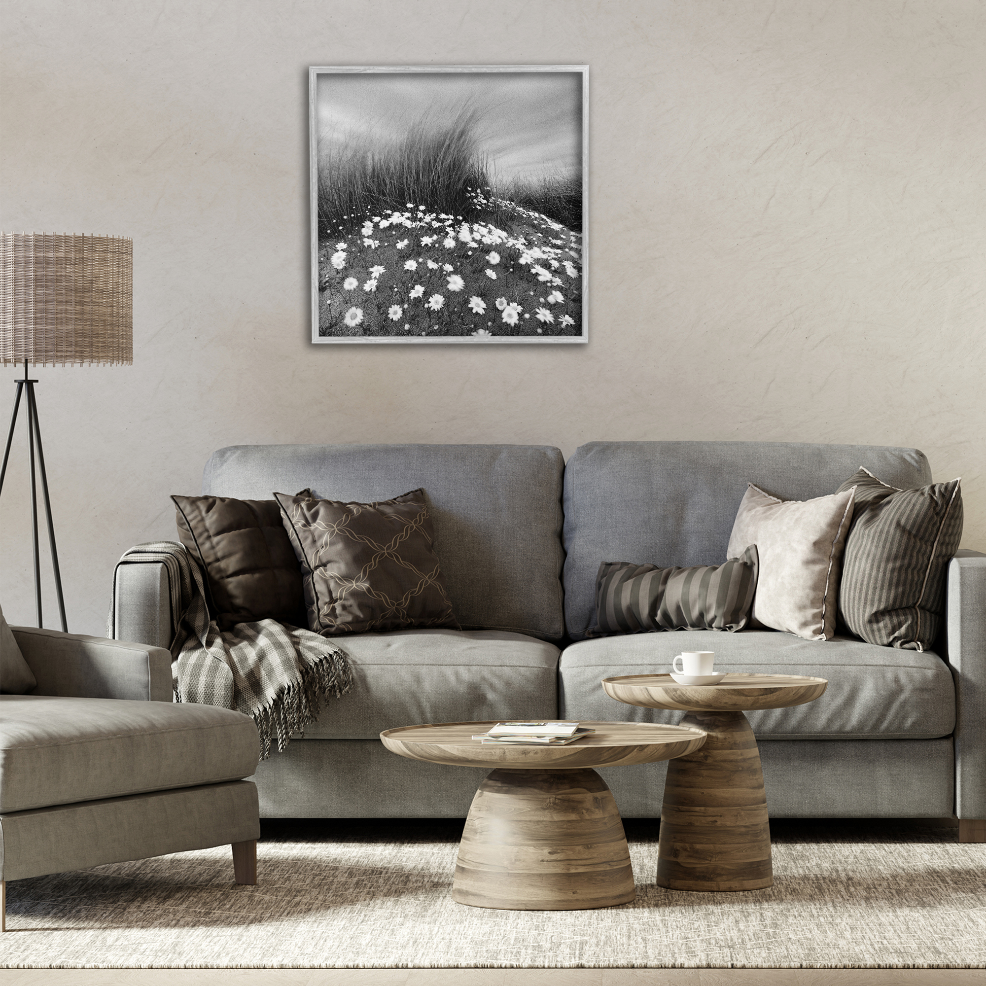 Stupell Industries Sand Daisies on Hill Landscape Photography Gray Framed Art Print Wall Art, 24 x 24
