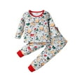 thumbnail image 1 of Faithtur Toddler Baby 2Pcs Christmas Outfits, Long Sleeve Cartoon Print Tops + Elastic Waist Pants Set, 1 of 9