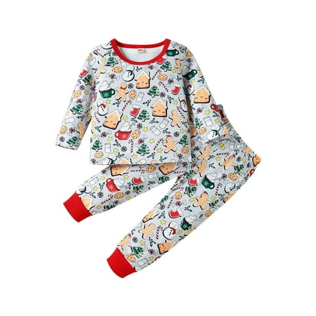 

xkwyshop Toddler Baby Girls Boys Christmas Outfits Long Sleeve Cartoon Print Top T-shirt Pant Clothes Fall Winter Grey 18-24 Months