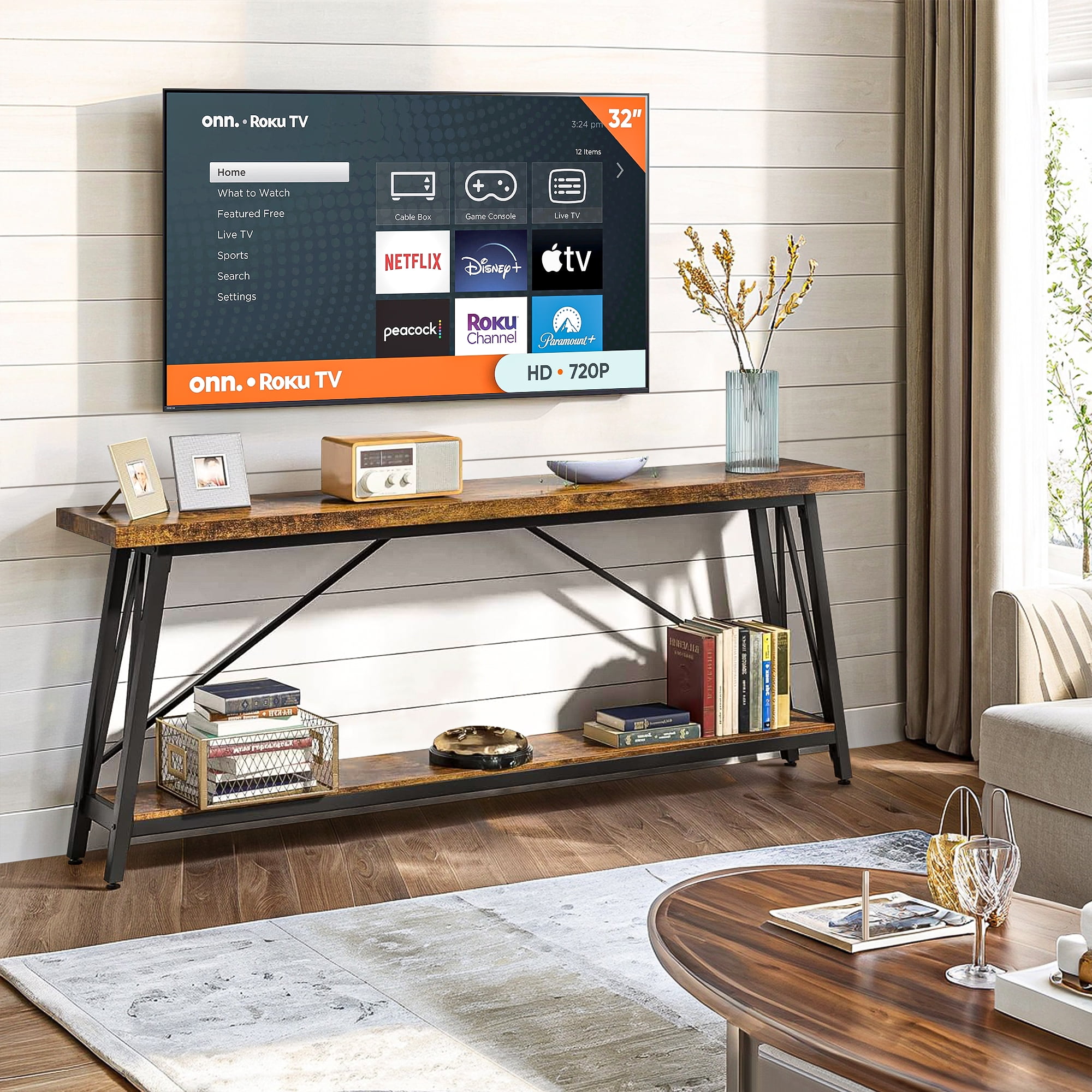 Demi Bonn 70.9" Console Table, Rustic Vintage Narrow Sofa Table for Entryway, Living Room, Hallway, Brown & Black