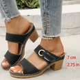 thumbnail image 2 of HomeDM Women's Sandals Chunky Heels Slip On Open Toe Backless Mules Sandals Double Band Low Block Heel, Black Size 8.5, 2 of 9