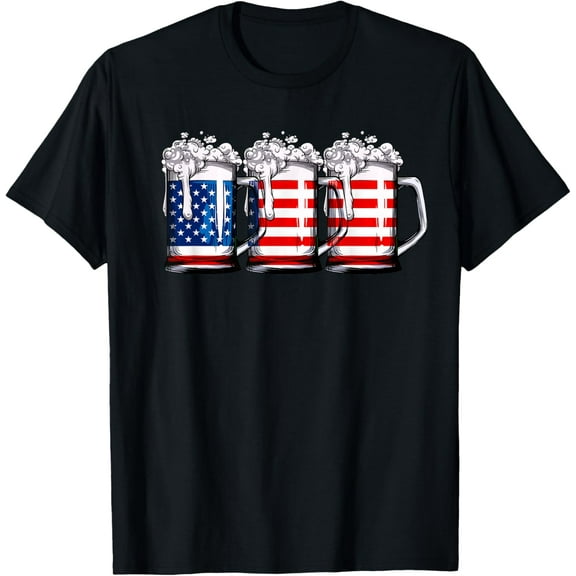 Beer American Flag 4th of July Men Women Gifts Merica Drinking USA T-shirt