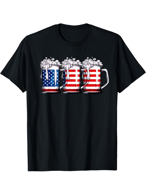 Beer American Flag 4th of July Men Women Gifts Merica Drinking USA T-shirt