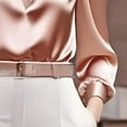 thumbnail image 3 of MORTTIC Women's Elegant V-Neck Long Sleeve Satin Blouse Slim Fit Top for Office Party & Everyday Wear Pink，S, 3 of 4