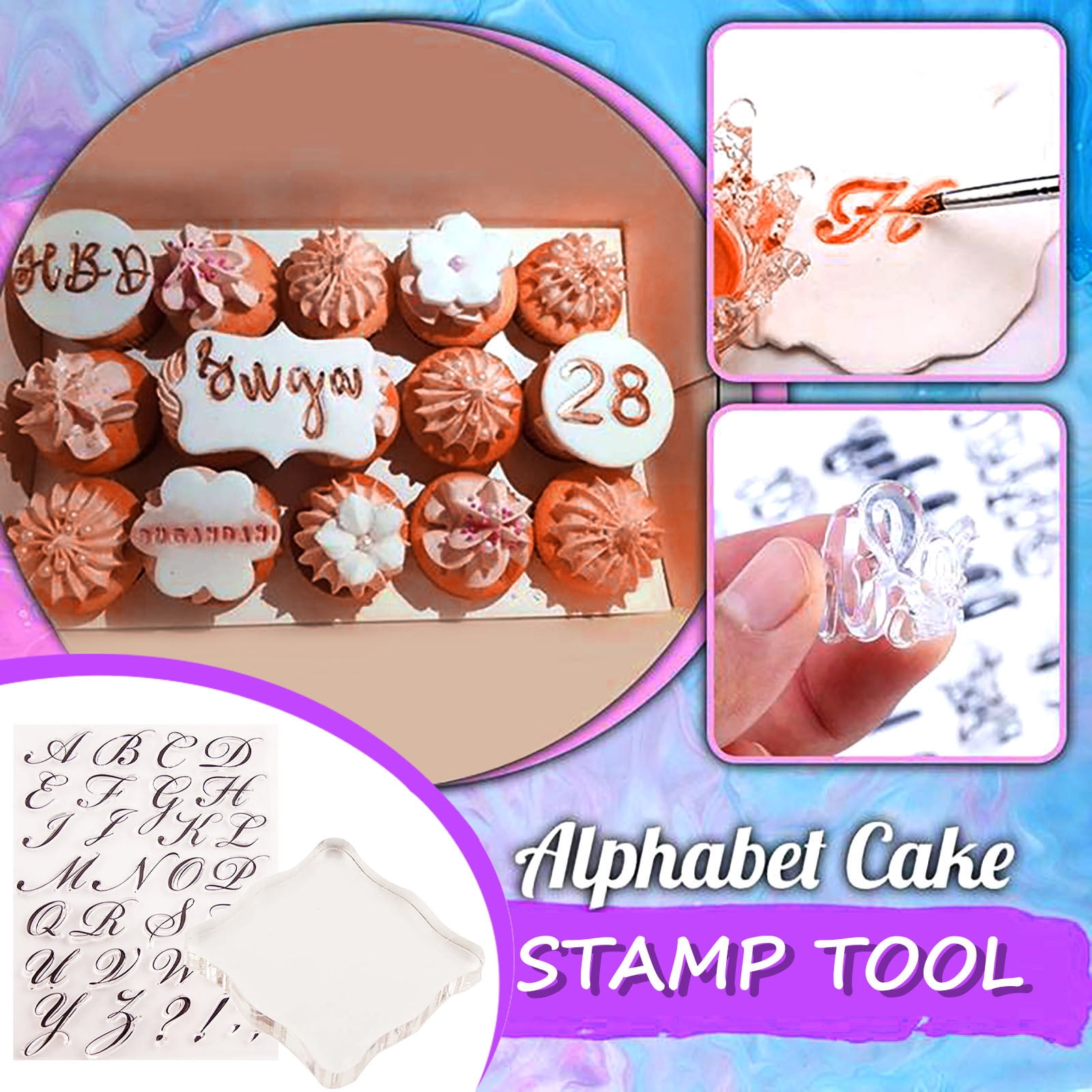 Diy Cookie Stamps for Baking 7 Pcs Alphabet Cake Stamp Tool Reusable Numbers Fondant Cake Stamp with Back Plate Fondant Tools Cake Letters 