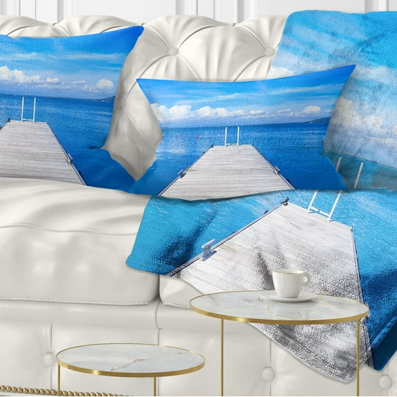 Designart Large Wooden Pier - Seascape Throw Pillow - 12x20