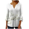 thumbnail image 2 of BADHUB Women's Plus Size Tops Summer Floral Print Tunic Blouses Dressy 3/4 Bell Sleeve Henley Tops Pleated Slim Fit Shirts Lightweight Button V Neck T-Shirt, 2 of 5