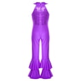 thumbnail image 2 of YONGHS Kids Girls Metallic Shiny Gymnastics Leotard Bell-bottom Full Body Bodysuit Jazz Dance Costume Purple 6, 2 of 7