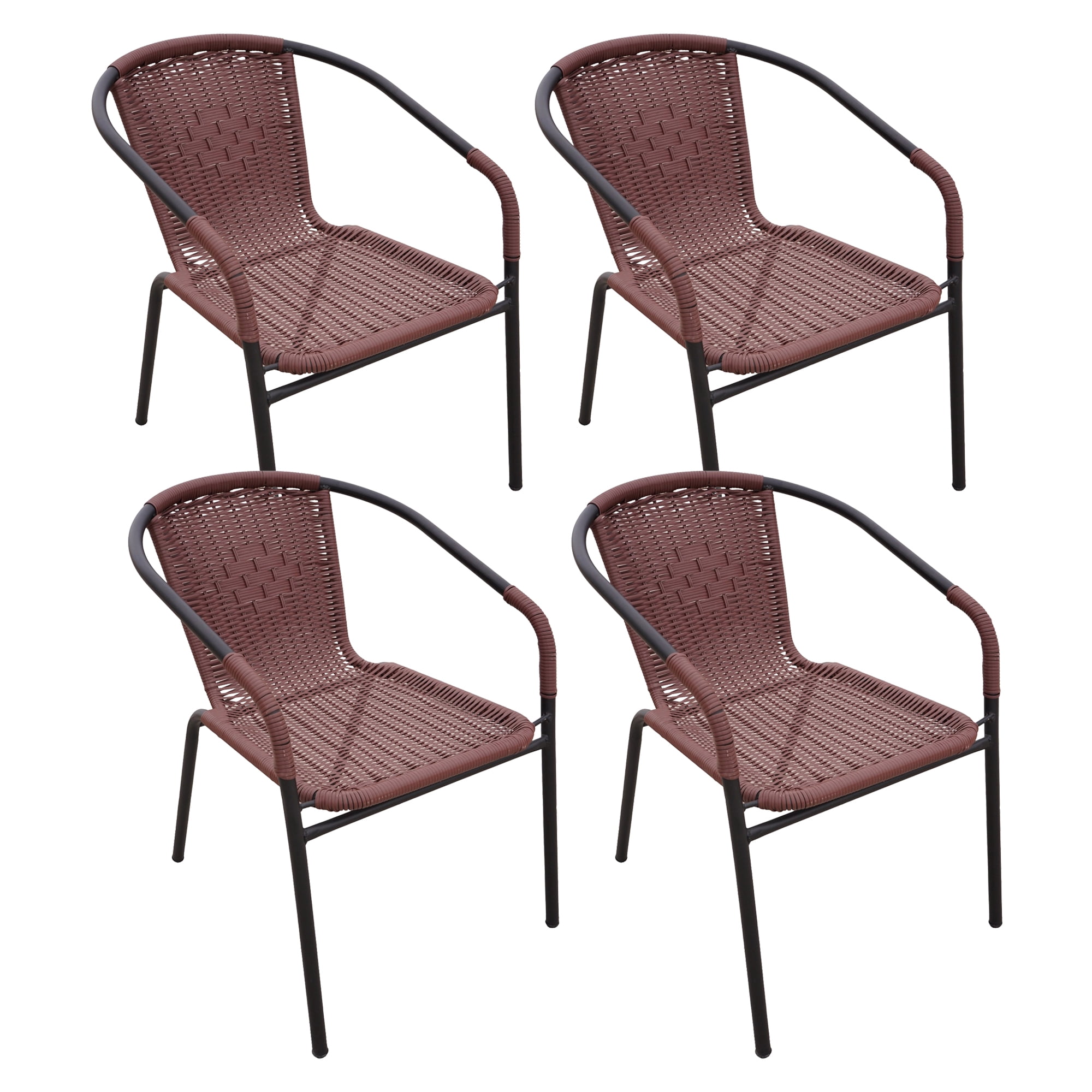 RTC Group Furniture Stackable Rattan Dining Chair, Set of 4 for Indoor/Outdoor Patio Restaurant, Porch, Backyard Dark Brown