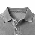 thumbnail image 5 of Men's Polo Shirts Short Sleeve Distressed Washed Cotton T-Shirts Button Casual Summer Tee Tops Big and Tall Size S-5XL Gray, 5 of 6