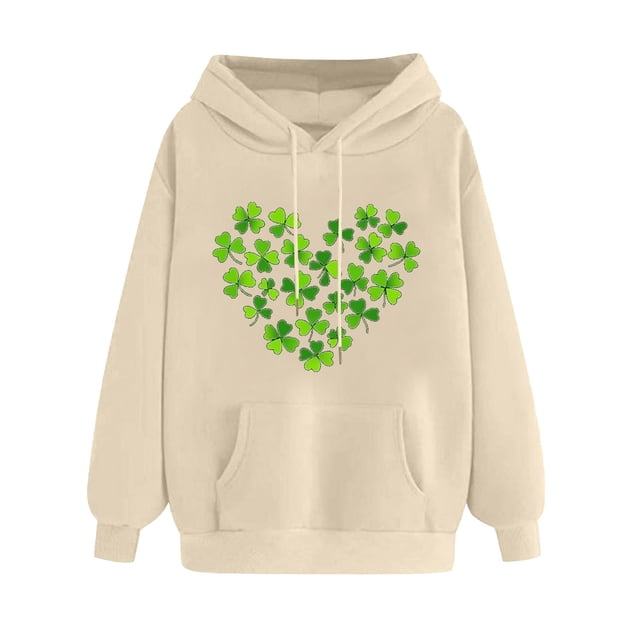 Plebaso Sweatshirts à Capuche pour Femmes pour la Saint-Patrick, Manches Longues, Imprimé Trèfle