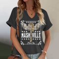 thumbnail image 2 of LINGLANG Nashville Guitar T-Shirt Women's Summer V Neck Country Music Graphic Short Sleeve Tee Retro Band Concert Tops Music City Blouse, 2 of 4