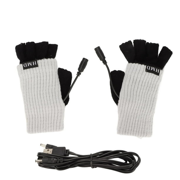 Guantes calefactables USB para adultos, de invierno, suaves, modernos, sin dedos, para oficina, trabajo, ciclismo, color gris claro.