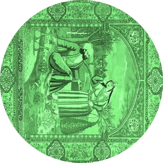 Ahgly Company Indoor Round Persian Emerald Green Traditional Area Rugs, 8' Round