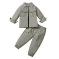 thumbnail image 2 of KYAIGUO 2PCS Baby Infant Boys Spring Fall Cargo Clothes Set Solid Color Lapel Jacket Coat Pull on Slim Cargo Pants for 6M-3T, 2 of 9