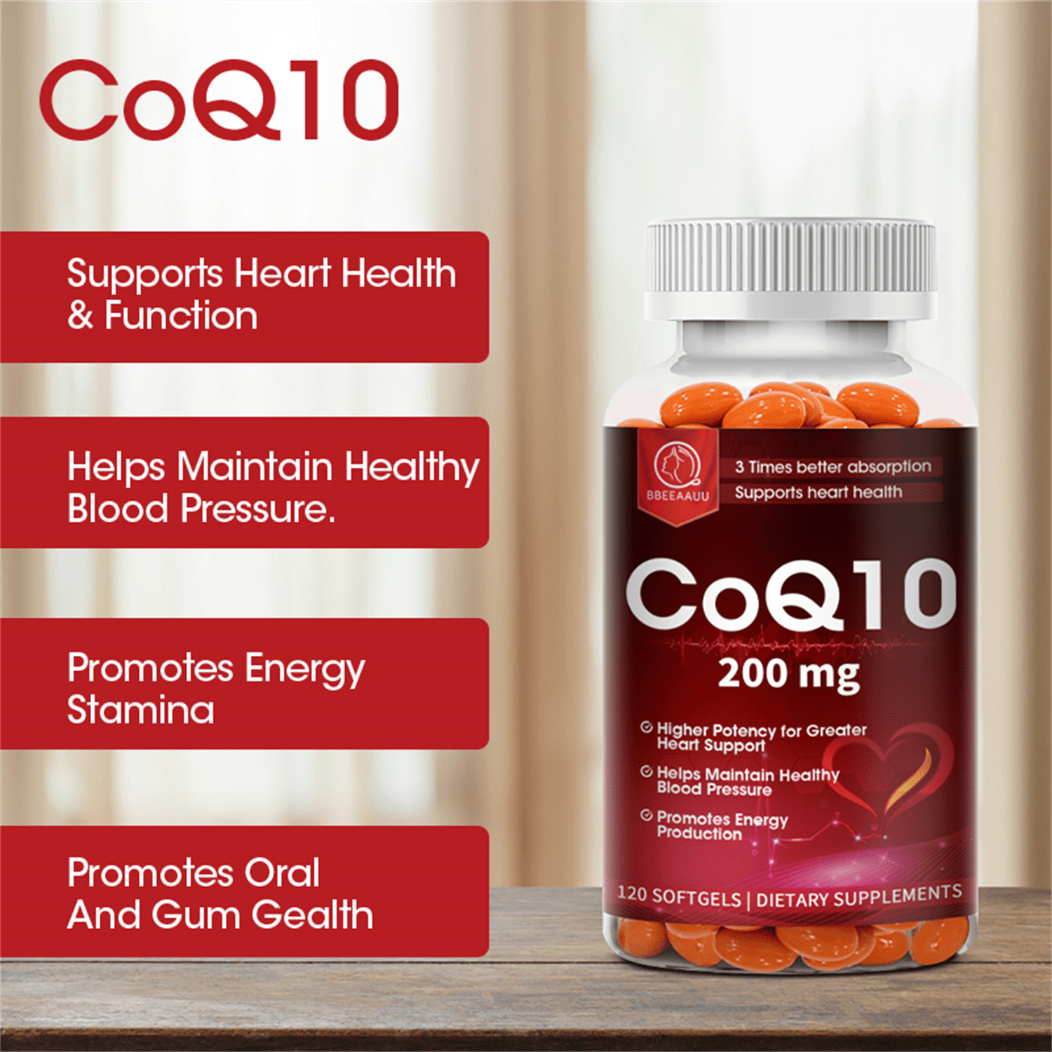 (2 PACK) Natural Coenzyme Q10 Coq10 Supplement 200mg - Heart & Immune Support - 240 Vegan Capsules,Clearance