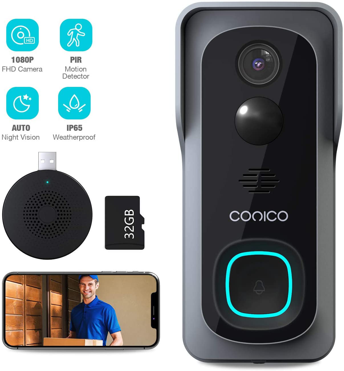 1080P WIFI Video Intercom Doorbell Home Security Wireless HD Night Vision Camera 