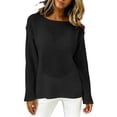 thumbnail image 3 of YVNAURA Boat Neck Mesh Top for Women Sheer See Through Blouse Long Sleeve Open Knit Lightweight Crochet Pullover Summer Layering Tee Festival Vacation Outfit, Black,M, 3 of 7