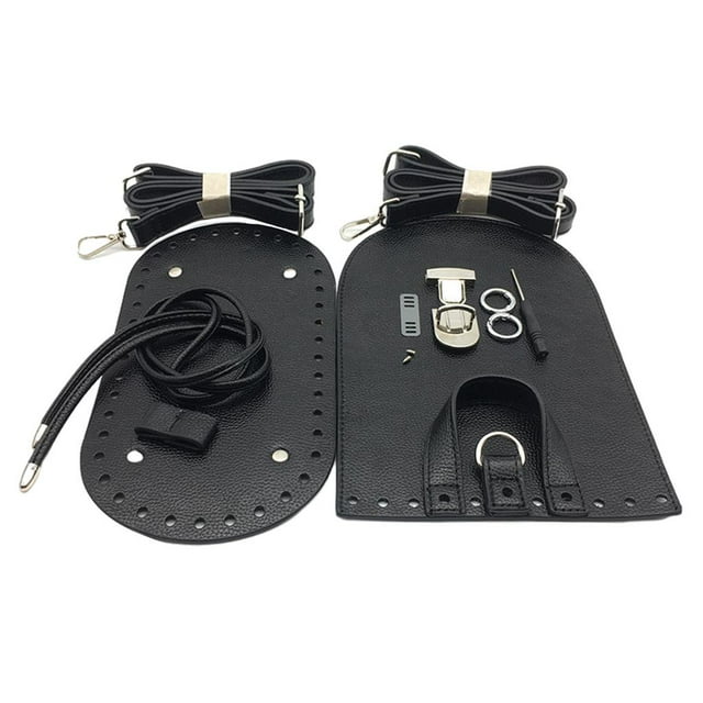 Bolsas de ganchillo de cuero de PU para tejer, base de cojín para insertar en la base de la uña Negro