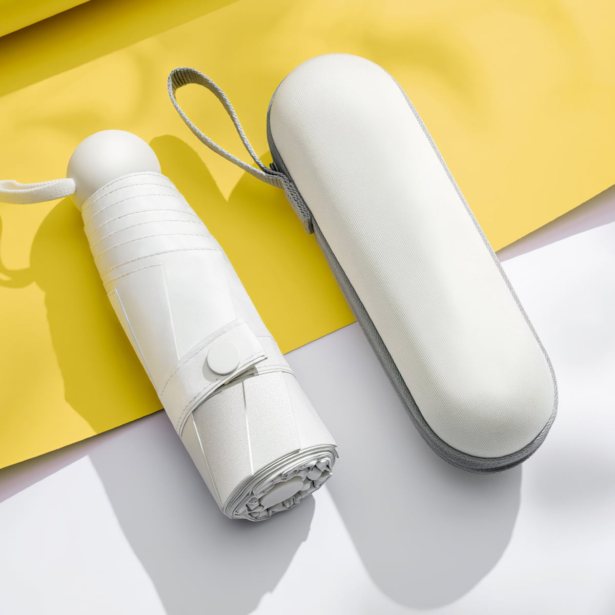 Kepooman Windproof Travel Capsule Umbrella, 8-Bone Sunscreen Umbrella, Auto Open Close Lightweight Sun & Rain Umbrella with Case, White Kepooman Windproof Travel Capsule Umbrella, 8-Bone Sunscreen Umbrella, Auto Open Close Lightweight Sun & Rain Umbrella with Case, White