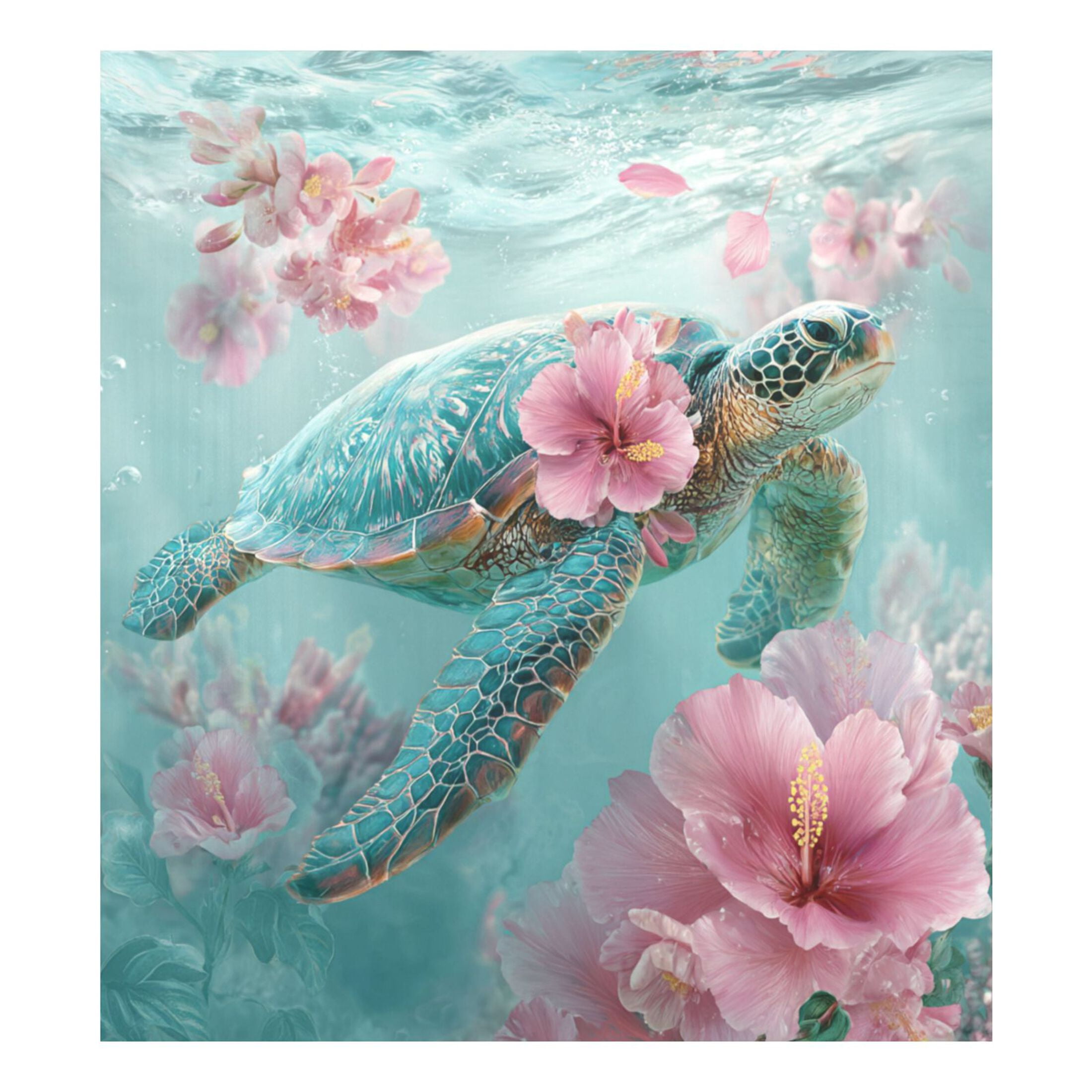 Dishwasher Magnetic Refrigerator Magnet Cover Sticker Home Decorative 23"x26" Sea Turtle with Hibiscus Flowers