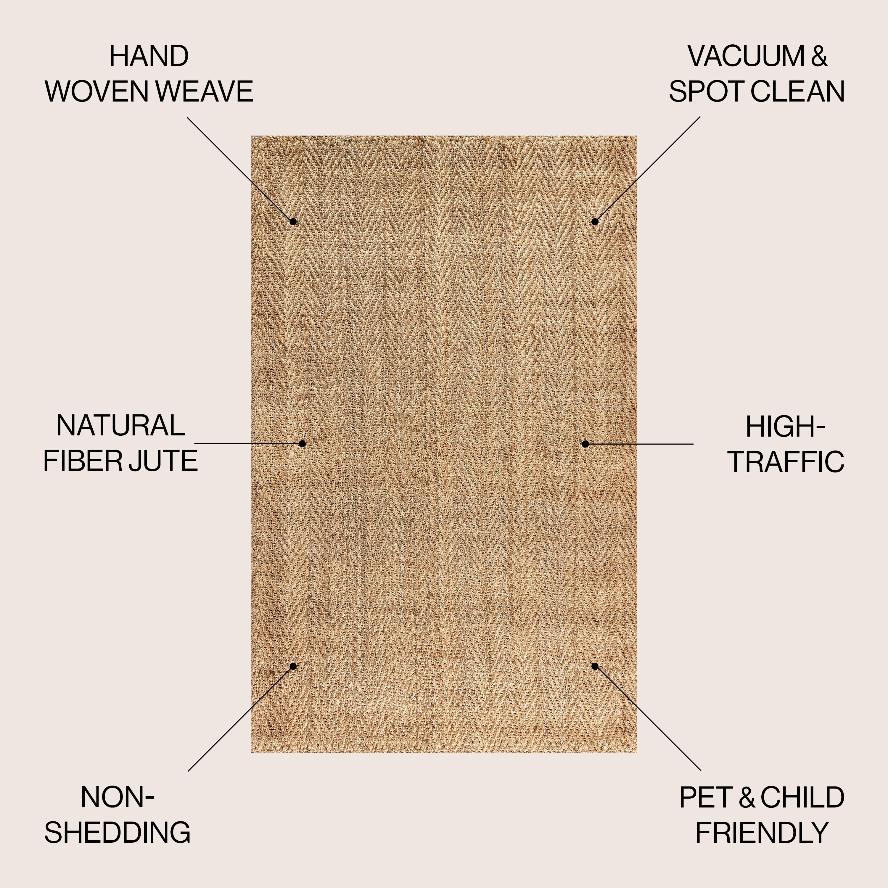 JONATHAN Y NATURAL FIBER 4 x 6 Area Rug, Espina Hand Woven Herringbone Chunky Jute - Natural, NFR101A-4