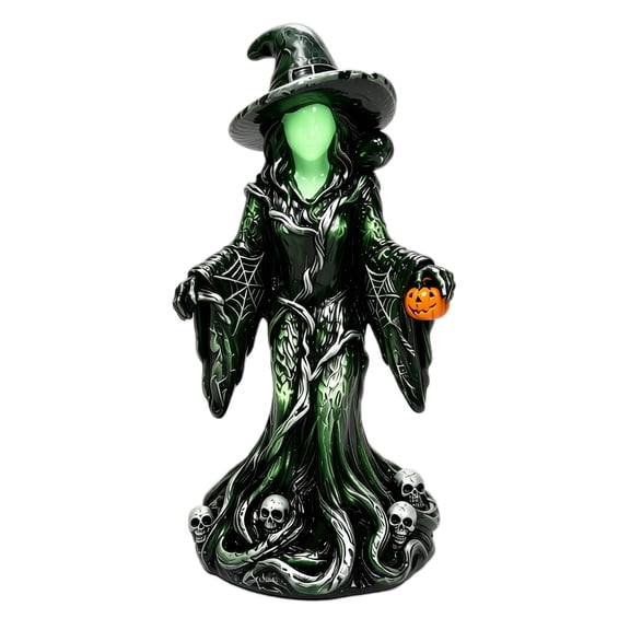 Halloween Decor Glow in the Dark Witch Resin Figurine, 12 x 12 x 20 Inch Spooky Ornament for Mantel Shelf Tabletop Display, Indoor Home Seasonal Decorations Fall Accents