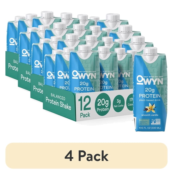 (4 pack) OWYN Plant-Based Protein Shakes, Smooth Vanilla, 20g Vegan Protein, 11.15 Fl Oz, 4 Ct.