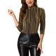 thumbnail image 1 of INSPIRAR CHIC Blusa metálica brillante a rayas con mangas 3/4 para mujer, fiesta, 3XL, dorado brillante, 1 of 6
