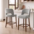 thumbnail image 2 of Usaint Chenille Bar Stools Set of 2, 26.6" Modern Counter Height Barstools, Farmhouse Wooden Kitchen Island Chairs with Hollow-Out Back for Restaurant Kitchen Bar, Gray, 2 of 9