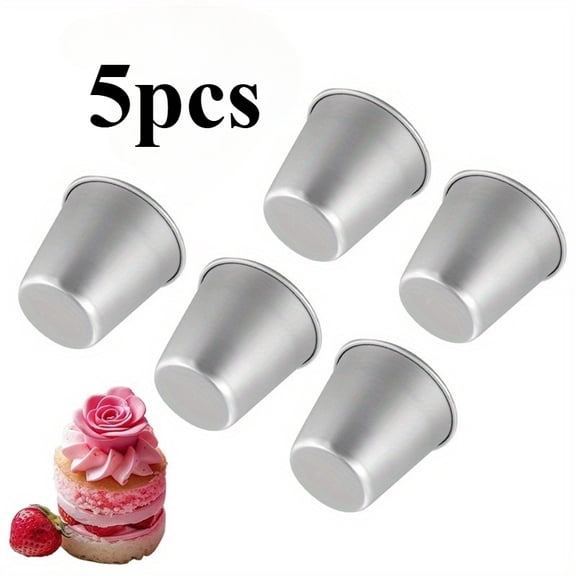 “5-Pack Reusable Aluminum Round Baking Cups - Versatile Mini Ramekins for Muffins, Cupcakes, Puddings & Small Desserts”