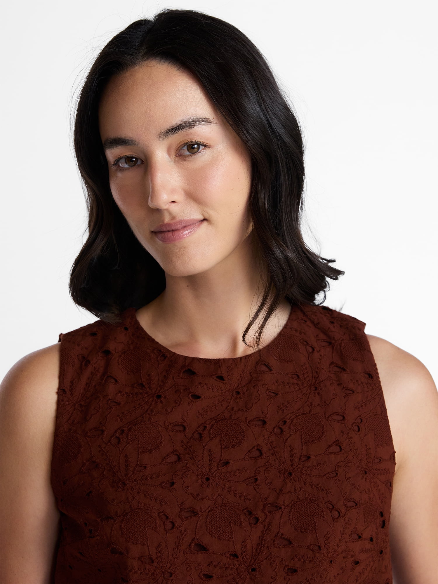 Time and Tru Women’s and Women’s Plus Eyelet Embroidered Top, Sizes XS-4X