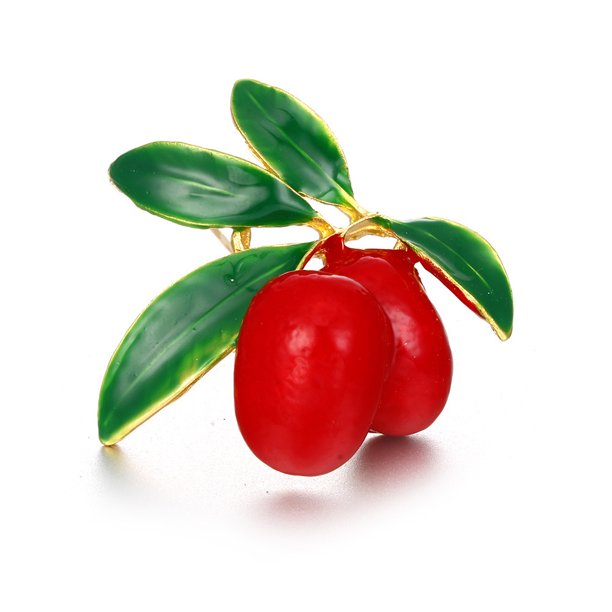 Xiao Hua 2 broches para mujer, con forma de ramillete de esmalte de frutas y flores, broche de cereza, arándano, fresa y aceite - C04