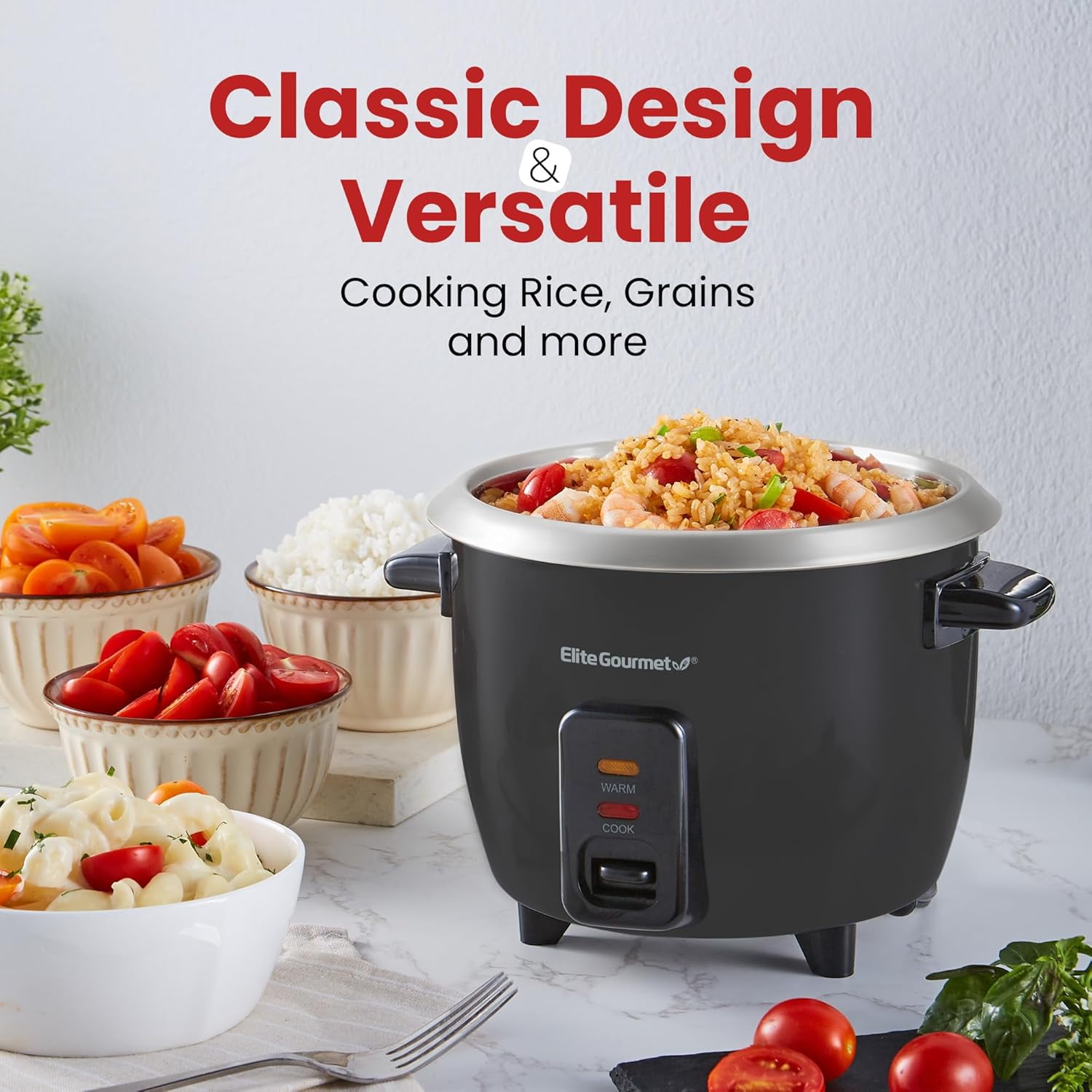 ERC003BX Electric Rice Cooker with Automatic Keep Warm Makes Soups, Stews, Grains, Hot Cereals, 6 Cups Cooked (3 Uncooked), Black
