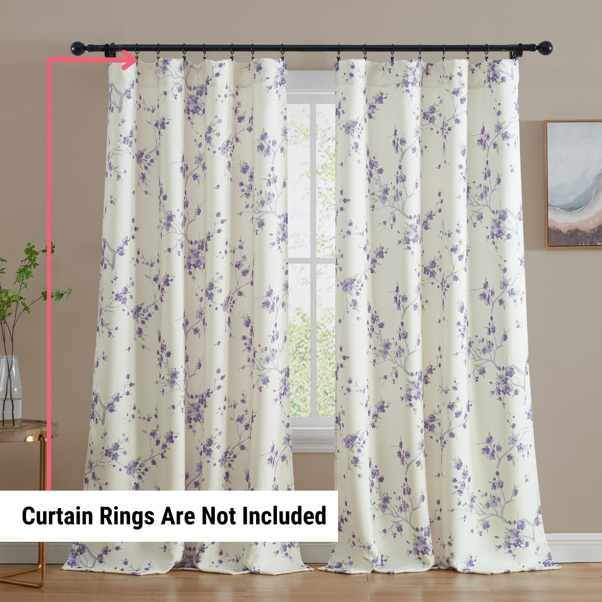 THD Yasmine Floral Room Darkening Rod Pocket Light Filtering Curtain Panels - Set of 2