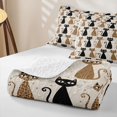 thumbnail image 4 of Manfei Funny Kitten Bed Spread Queen, Kawaii Lines Cat Queen Coverlet Set, Beige Brown, 3-Piece, 1 Quilt and 2 Pillowcases, 4 of 7