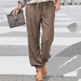 thumbnail image 2 of LLYwey Linen Trousers For Women Women Lady Fashion Elastic Waist Pocket Foot Trousers Casual Pants Female Linen Pants Long Pant Style H3007 Khaki M, 2 of 4