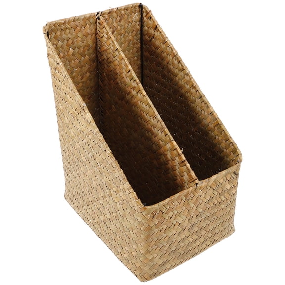 GOOHOCHY Woven Book Storage Basket Tabletop Book Basket Sundries Storage Holder Desktop Organizer