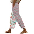 thumbnail image 2 of Pink Women's Casual Pants, Women'S Elastic Belt With Pocket Trousers Side Cropped Pants Loose Casual Pants Printed Straight Pants,Women's Casual Pants S, 2 of 4