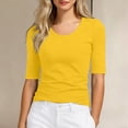 thumbnail image 2 of YAYUBA Women's 1/2 Sleeve Tops Half Length Sleeve Cotton Crewneck T Shirts Slim Fit Casual Elbow Summer Basic Tees, 2 of 4